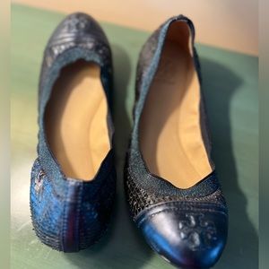 Tory Burch Blue Snakeskin Ballet Flats
